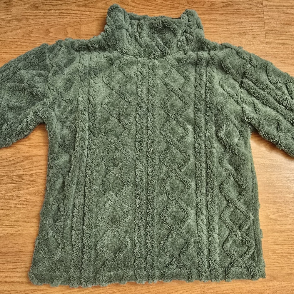Eddie Bauer Ultrasoft Cable Fleece Pullover Sage Green Womens Large Cozy Lounge